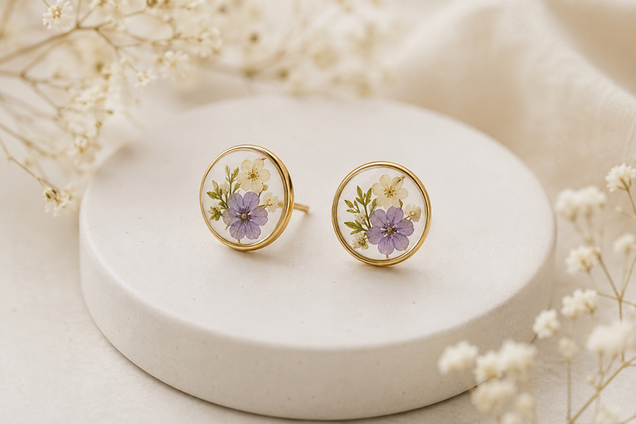 Pressed Flower Stud Earrings