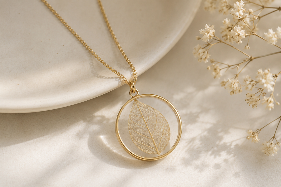 Leaf Vein Pendant Necklace