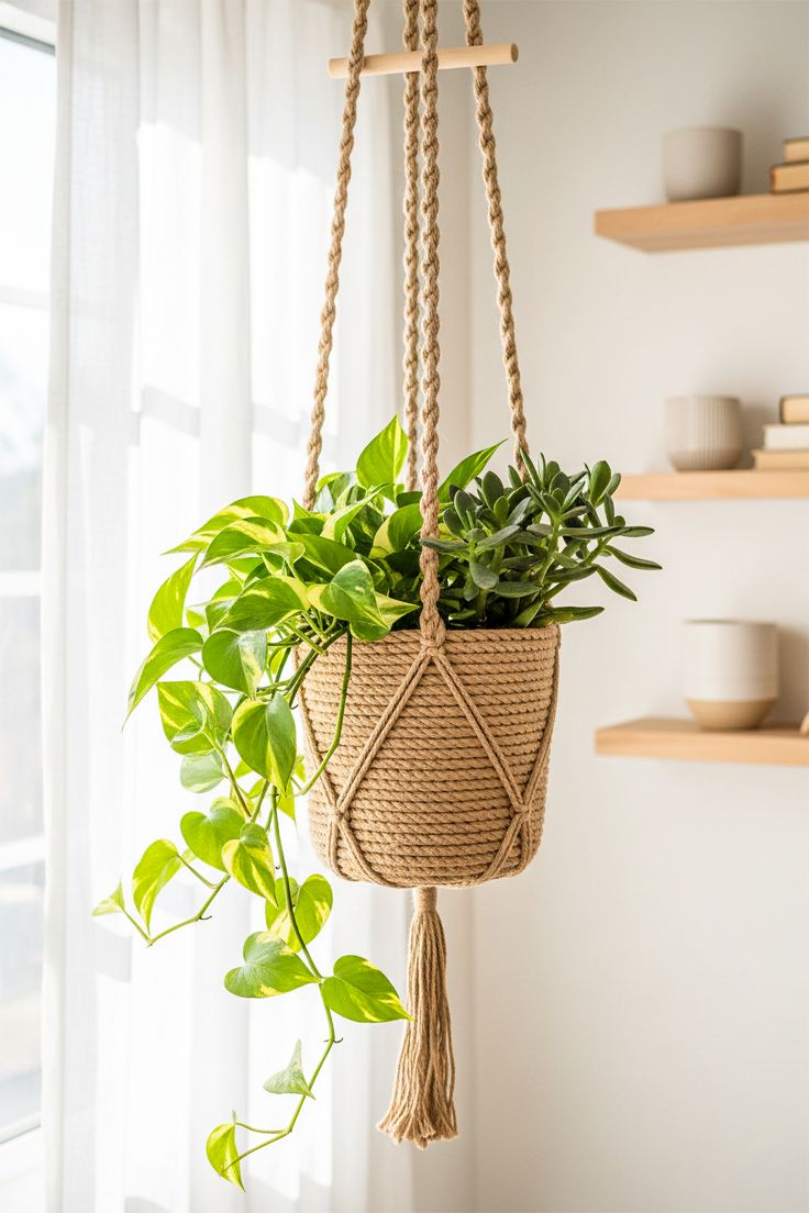 Hanging Planter with Jute Cord